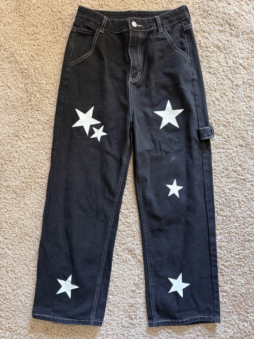 Black Star Print Straight-Leg Pants